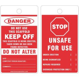 KRM LOTO - STOP UNSAFE FOR USE - SCAFFOLD TAG - RED (SET OF 10 PCS)