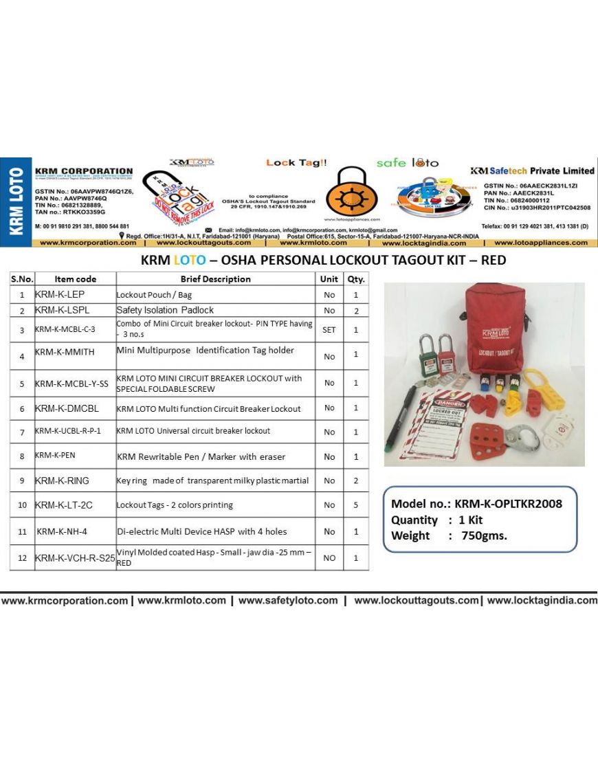OSHA ELECTRICAL LOCKOUT TAGOUT STATION KIT RED (WITH