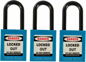 3pcs KRM LOTO - OSHA SAFETY ISOLATION LOCKOUT PADLOCK - NYLON SHACKLE WITH DIFFER KEY-BLUE