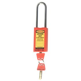 KRM LOTO - DOUBLE BODY OSHA SAFETY LOCK TAG PADLOCK – METAL LONG SHACKLE-RED