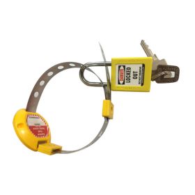KRM LOTO ELECTRICAL HANDLE PANEL LOCKOUT YELLOW WITH PADLOCK