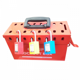 KRM LOTO – PORTABLE GROUP LOCKOUT BOX-RED (16 LOCKABLE HOLES) WITHOUT PADLOCK