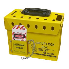 KRM-LOTO PORTABLE GROUP LOCKOUT BOX WITH METAL POCKET  (12 HOLES) YELLOW