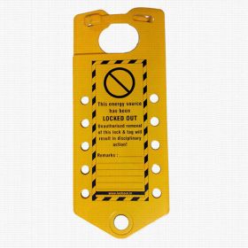 KRM LOTO - LABELED HASP WITH 10 HOLES - POWDER COATED METAL BASE SHEET