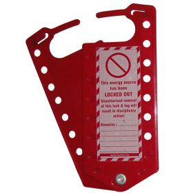 KRM LOTO - LABELED HASP WITH 16 HOLES - POWDER COATED METAL BASE SHEET