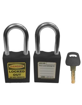 KRM LOTO - OSHA SAFETY LOCK TAG PADLOCK - METAL SHACKLE WITH DIFFER KEY- BLACK