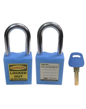 KRM LOTO - OSHA SAFETY LOCK TAG PADLOCK - METAL SHACKLE WITH DIFFER KEY- BLUE