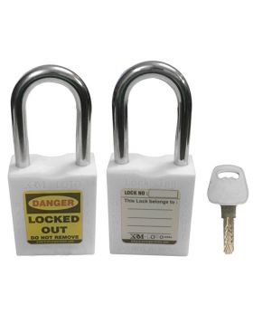 KRM LOTO - OSHA SAFETY LOCK TAG PADLOCK - METAL SHACKLE WITH DIFFER KEY - WHITE