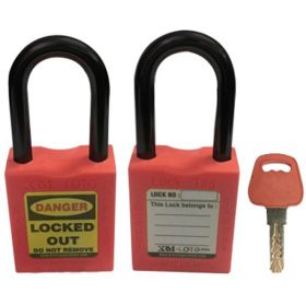 KRM LOTO - OSHA SAFETY LOCK TAG PADLOCK - NYLON SHACKLE-RED