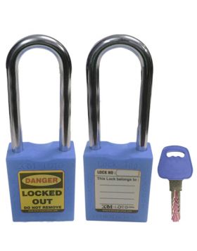 KRM LOTO - OSHA SAFETY LOCK TAG PADLOCK – METAL – LONG SHACKLE - BLUE