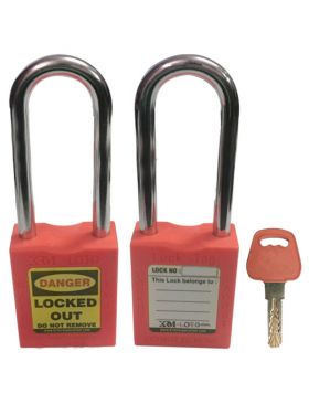 KRM LOTO - OSHA SAFETY LOCK TAG PADLOCK – METAL – LONG SHACKLE - RED