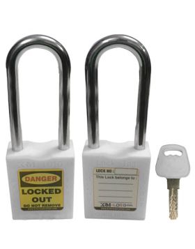 KRM LOTO - OSHA SAFETY LOCK TAG PADLOCK – METAL – LONG SHACKLE - WHITE