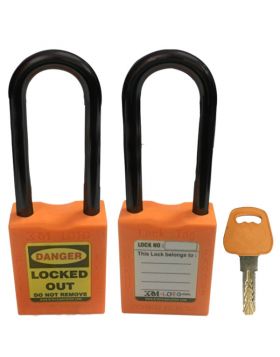 OSHA SAFETY LOCK TAG PADLOCK – NYLON – LONG SHACKLE - ORANGE