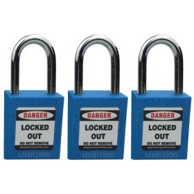 3pcs KRM LOTO - OSHA SAFETY ISOLATION LOCKOUT PADLOCK - METAL SHACKLE WITH ALIKE KEY - BLUE