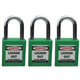 3pcs KRM LOTO - OSHA SAFETY ISOLATION LOCKOUT PADLOCK - METAL SHACKLE WITH DIFFER KEY-GREEN