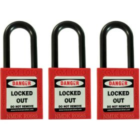 3pcs KRM LOTO - OSHA SAFETY ISOLATION LOCKOUT PADLOCK - NYLON SHACKLE WITH DIFFER KEY-RED