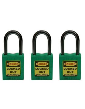3pcs KRM LOTO - OSHA SAFETY LOCK TAG PADLOCK - NYLON SHACKLE WITH ALIKE KEY - GREEN