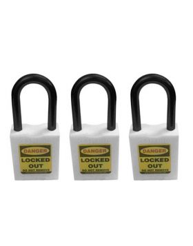3pcs KRM LOTO - OSHA SAFETY LOCK TAG PADLOCK - NYLON SHACKLE WITH ALIKE KEY - WHITE