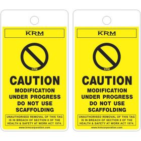 25pcs - KRM LOTO - CAUTION MODIFICATION UNDER PROGRESS DO NOT USE SCAFFOLD TAG - YELLOW