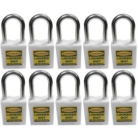 10pcs KRM LOTO - OSHA SAFETY LOCK TAG PADLOCK - METAL SHACKLE WITH DIFFER KEY AND MASTER KEY - WHITE