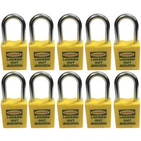 10pcs KRM LOTO - OSHA SAFETY LOCK TAG PADLOCK - METAL SHACKLE WITH DIFFER KEY AND MASTER KEY  - YELLOW