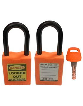 KRM LOTO - OSHA SAFETY LOCK TAG PADLOCK - NYLON SHACKLE WITH DIFFER KEY AND MASTER KEY - ORANGE