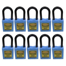 10pcs KRM LOTO - OSHA SAFETY LOCK TAG PADLOCK - NYLON SHACKLE WITH DIFFER KEY AND MASTER KEY BLUE