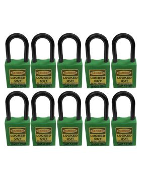 10pcs KRM LOTO - OSHA SAFETY LOCK TAG PADLOCK - NYLON SHACKLE WITH DIFFER KEY AND MASTER KEY GREEN