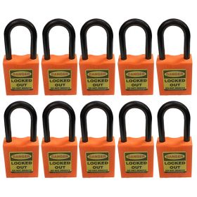 10pcs KRM LOTO - OSHA SAFETY LOCK TAG PADLOCK - NYLON SHACKLE WITH DIFFER KEY AND MASTER KEY - ORANGE