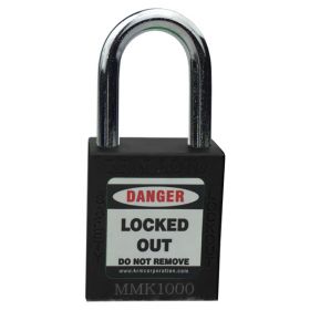 KRM LOTO - OSHA SAFETY ISOLATION LOCKOUT PADLOCK - METAL SHACKLE WITH DIFFER KEY AND MASTER KEY-BLACK