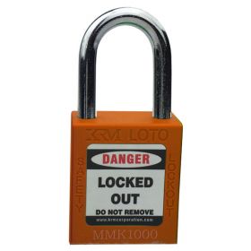 KRM LOTO - OSHA SAFETY ISOLATION LOCKOUT PADLOCK - METAL SHACKLE WITH DIFFER KEY AND MASTER KEY - ORANGE