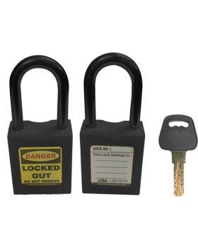 KRM LOTO - OSHA SAFETY LOCK TAG PADLOCK - NYLON SHACKLE WITH DIFFER KEY AND MASTER KEY BLACK
