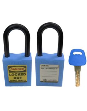KRM LOTO - OSHA SAFETY LOCK TAG PADLOCK - NYLON SHACKLE WITH ALIKE KEY - BLUE