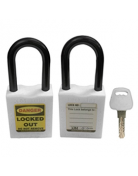 KRM LOTO - OSHA SAFETY LOCK TAG PADLOCK - NYLON SHACKLE WITH DIFFER KEY AND MASTER KEY WHITE