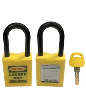KRM LOTO - OSHA SAFETY LOCK TAG PADLOCK - NYLON SHACKLE WITH ALIKE KEY - YELLOW