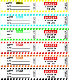 Padlock labels  DANGER - A life is on the line (set of 10)